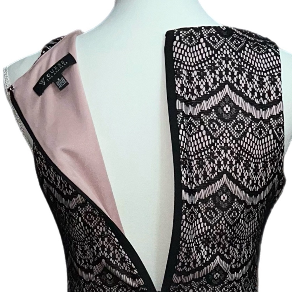 Guess Black Lace Sheath Dress Size 2
Lace Overlay on Nude Satin Zip Back - Picture 6 of 8